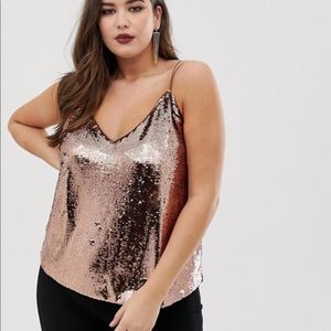 NWT ASOS Curve rose gold sequin cross back tank!